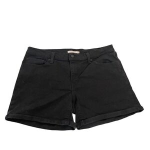 Levis Mid Length Shorts Womens 34 Black Denim Logo Cotton Mid Rise Cuffed Hem